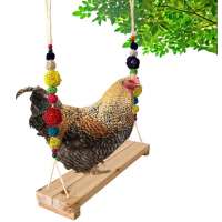 Chicken Swing Toy Colorful Handmade Wooden Perch with Bells for Bird Parrot Pet Trainning Wooden Chicken Flexible Ladder Pet Toy